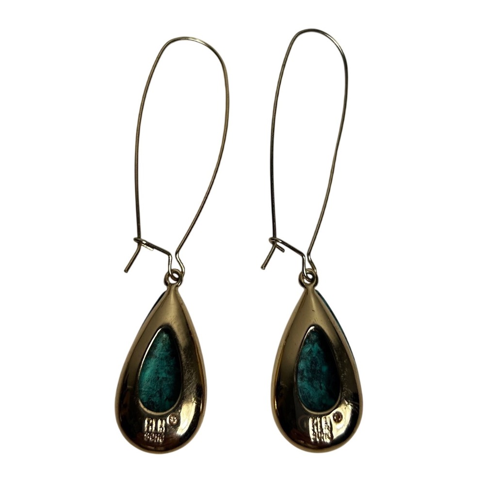RLM SOHO Teardrop Earrings Women OS Gold Green Turquoise Stone Kidney Wire Drop - Picture 3 of 6